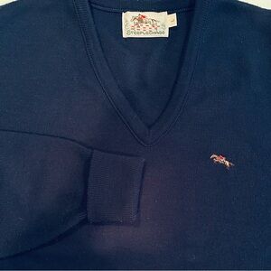 Steeplechase Vintage 70s V-Neck Long Sleeve Sweater Men's Large Navy‎ Derby Chic